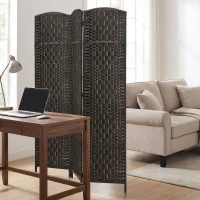 HOMCOM Room Divider, 3 Panel Folding Privacy Screen, 70.9" Tall Portable Weave Partition Wall Divider for Bedroom, Coffee(m-8)