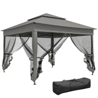 Outsunny 11' x 11' Pop Up Canopy 2-Tier Soft Top Shelter Event Tent w/ Netting Carry Bag for Patio Backyard Garden, Dark Grey(m-11)