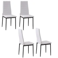 HOMCOM High Back Dining Chairs, Modern Upholstered Linen Fabric Accent Chairs with Metal Legs for Kitchen, Set of 4, White(m-2)