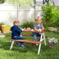 Outsunny Kids Picnic Table Set, Wooden Table & Bench Set, Kids Patio Furniture Outdoor Toys for Garden, Backyard, Aged 3-8 Years Old, Brown(m-2)