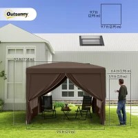 Outsunny 10'x10' Outdoor Pop Up Party Tent Wedding Gazebo Canopy with Carrying Bag (Coffee)(m-3)