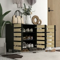 HOMCOM Shoe Cabinet with 3 Slatted Doors, 3-tier Shelving Rack Cabinet with Adjustable Shelves for 15 Pairs of Shoes, Black(m-9)