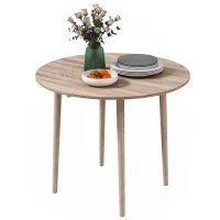 HOMCOM Folding Dining Table, Round Drop Leaf Kitchen Table for Small Spaces with Wood Legs, Oak(m-2)
