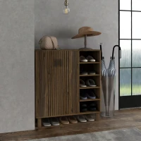 HOMCOM Shoe Storage with Double Doors and Open Shelves 17 Pair Shoe Storage Organizer for Entryway Hallway Walnut(m-7)