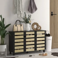 HOMCOM Shoe Cabinet with 3 Slatted Doors, 3-tier Shelving Rack Cabinet with Adjustable Shelves for 15 Pairs of Shoes, Black(m-1)