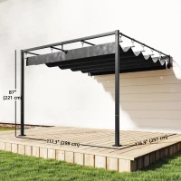Outsunny 10' x 10' Retractable Pergola Canopy, Wall-Mounted Pergola, Outdoor Sun Shade Shelter for Garden, Balcony, Dark Grey(m-3)