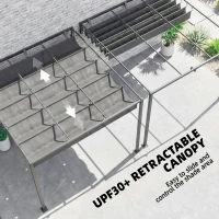 Outsunny 10' x 10' Retractable Pergola Canopy, Wall-Mounted Pergola, Outdoor Sun Shade Shelter for Garden, Balcony, Dark Grey(m-5)