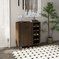 HOMCOM Shoe Storage with Double Doors and Open Shelves 17 Pair Shoe Storage Organizer for Entryway Hallway Walnut