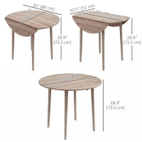 HOMCOM Folding Dining Table, Round Drop Leaf Kitchen Table for Small Spaces with Wood Legs, Oak(m-3)