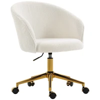 HOMCOM Office Chair, Teddy Fleece Upholstered Vanity Desk Chair, Cream White(m-11)