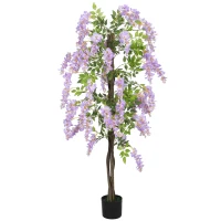 HOMCOM 5.9FT Fake Wisteria Tree with Natural Wood Trunk, Artificial Plant in Nursery Pot, Greenery Tall Faux Floor Plant Purple(m-2)