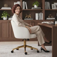 HOMCOM Office Chair, Teddy Fleece Upholstered Vanity Desk Chair, Cream White(m-10)