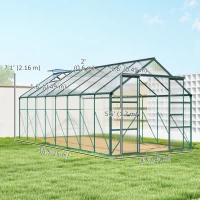 Outsunny 16' x 8' Aluminum Polycarbonate Greenhouse Walk-in Garden Greenhouse Kit with Adjustable Roof Vent, Rain Gutter and Sliding Door for Winter, Green(m-3)