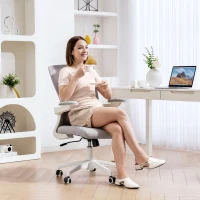 HOMCOM Ergonomic Office Chair, Swivel Desk Chair with Adjustable Lumbar Support and Height, Flip-up Armrests, Wheels, Grey(m-10)