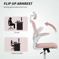 HOMCOM Ergonomic Office Chair, Mesh Desk Chair with Adjustable Headrest, Lumbar Support and Height, Flip-Up Armrests, Pink(m-7)