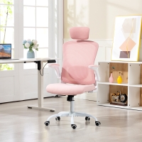 HOMCOM Ergonomic Office Chair, Mesh Desk Chair with Adjustable Headrest, Lumbar Support and Height, Flip-Up Armrests, Pink