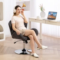 HOMCOM Swivel Office Chair, Velvet Desk Chair with Wide Bucket Seat, Butterfly Back, Tilt Function and Round Base, Dark Grey(m-10)