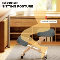 HOMCOM Ergonomic Kneeling Chair, Posture Chair with Rubberwood Frame, Wheels for Office, Posture Correction, Dark Grey(m-4)
