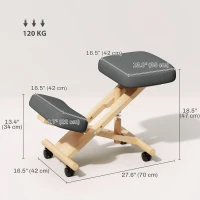 HOMCOM Ergonomic Kneeling Chair, Posture Chair with Rubberwood Frame, Wheels for Office, Posture Correction, Dark Grey(m-3)