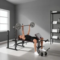 Soozier Weight Bench with Barbell Rack, Preacher Curl Bench, Leg Curl Machine for Home Weight Lifting Strength Training(m-1)