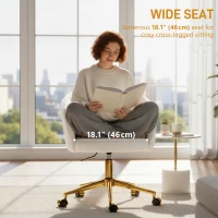 HOMCOM Office Chair, Teddy Fleece Upholstered Vanity Desk Chair, Cream White(m-4)