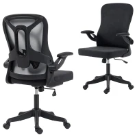 HOMCOM Ergonomic Office Chair, Swivel Desk Chair with Adjustable Lumbar Support and Height, Flip-up Armrests, Wheels, Black(m-11)