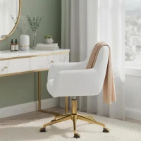 HOMCOM Office Chair, Faux Rabbit Fur Upholstered Vanity Desk Chair, Cream White(m-9)