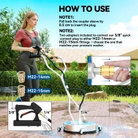 Outsunny 18" Pressure Washer Surface Cleaner with 4 Wheels, Stainless Steel Power Washer Surface Cleaner with 1/4" Quick Connector, 2 Handles, 3600 PSI, Silver(m-10)