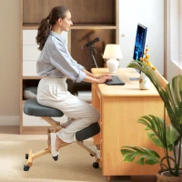 HOMCOM Ergonomic Kneeling Chair, Posture Chair with Rubberwood Frame, Wheels for Office, Posture Correction, Dark Grey(m-8)