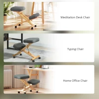 HOMCOM Ergonomic Kneeling Chair, Posture Chair with Rubberwood Frame, Wheels for Office, Posture Correction, Dark Grey(m-7)