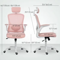HOMCOM Ergonomic Office Chair, Mesh Desk Chair with Adjustable Headrest, Lumbar Support and Height, Flip-Up Armrests, Pink(m-3)