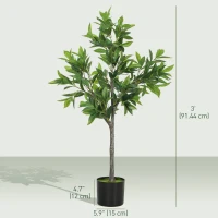 HOMCOM Potted Fake Plants Set of 2, Lifelike Laurel Artificial Trees with 345 PEVA Leaves for Indoor Outdoor Decor, Green(m-3)