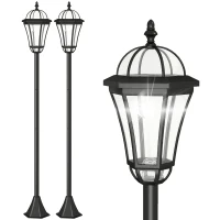 Outsunny 2 Piece LED Garden Lights Lamp Post Solar Powered Auto Switch Outdoor Lantern Patio Pathway Walkway Water-Resist 6 Hours Black(m-2)