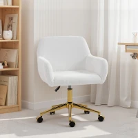HOMCOM Office Chair, Faux Rabbit Fur Upholstered Vanity Desk Chair, Cream White(m-8)