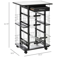 HOMCOM 4-Tier Kitchen Trolley Cart on Rolling Wheels with 4 Removable Baskets, 4 Side Rack  Organizer,Ceramics Tile Top(m-3)