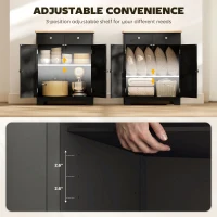 HOMCOM Kitchen Storage Cabinet, Sideboard Floor Cupboard with Solid Wood Top, Adjustable Shelf, and 2 Drawers, Black(m-6)
