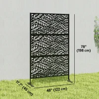 Outsunny Metal Outdoor Privacy Screen, Freestanding Outdoor Divider with Stand, 78" x 48", Black(m-3)