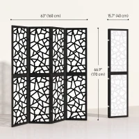 HOMCOM 4 Panel Room Divider, 5.6 FT Lightweight Folding Privacy Screen with Geometric Pattern for Living Room, Bedroom, Black(m-3)