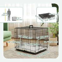 PawHut 24" Dog Crate with 2 Doors, Folding Metal Dog Cage with Soft Cushion, Removable Tray, Handle for Extra Small Dogs, Black(m-3)