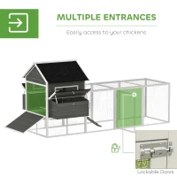 PawHut 137" Wooden Chicken Coop with Chicken Run, Nesting Box, Dark Grey(m-5)