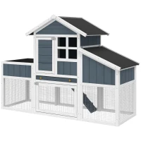 PawHut 63" Wooden Chicken Coop with Garden Bed, Small Outdoor Hen House with Nesting Box Removable Tray, Ramps Run, for Garden Backyard, Storm Gray(m-11)