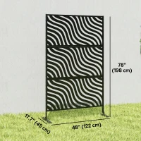 Outsunny Metal Outdoor Privacy Screen, Freestanding Outdoor Divider with Stand, 78" x 48", Black(m-3)