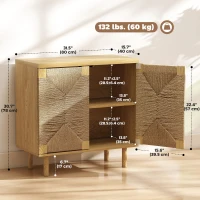 HOMCOM Handwoven Rope Accent Cabinet Boho Sideboard Buffet Cabinet with Push to Open Doors Adjustable Shelf Pine Wood Legs Oak(m-3)