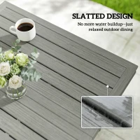 Outsunny Outdoor Dining Table for 4, Square Patio Table with Umbrella Hole, Shelf, Slatted Faux Wood Steel Top, Grey(m-7)