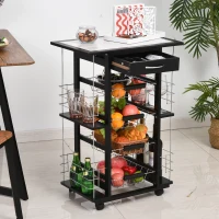 HOMCOM 4-Tier Kitchen Trolley Cart on Rolling Wheels with 4 Removable Baskets, 4 Side Rack  Organizer,Ceramics Tile Top(m-8)