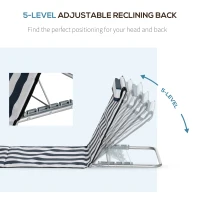 Outsunny 2 Pieces Beach Lounge Chair, Outdoor Folding Chaise Lounge Set w/ Pillow for Sunbath, Snap, Blue and White(m-6)