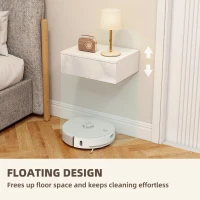 HOMCOM Set of 2 Wall Mounted Bedside Tables, High Gloss Floating Nightstands with Drawer for Bedroom, White(m-5)