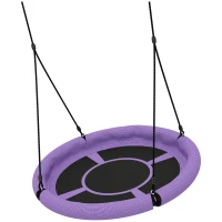 Qaba 100cm Diameter Nest Seat for Kids with Height Adjustable Hanging Ropes for Outdoor, Playground, Garden, Purple(m-2)