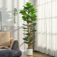 HOMCOM 6FT Artificial Fiddle Leaf Fig Tree, Fake Potted Tree with Solid Wood Trunks and Lifelike Leaves for Indoor Decor, Green(m-8)