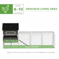 PawHut 137" Wooden Chicken Coop with Chicken Run, Nesting Box, Dark Grey(m-4)